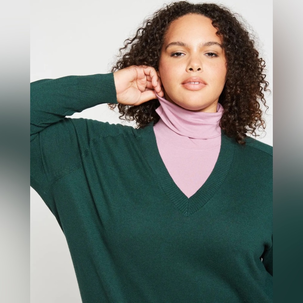 Universal Standard Eco Relaxed Core V Neck Sweater Heather Forest 18-20 Plus
